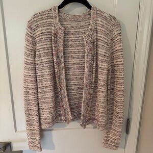 LOFT Cream Multicolor Tweed Cardigan Sweater